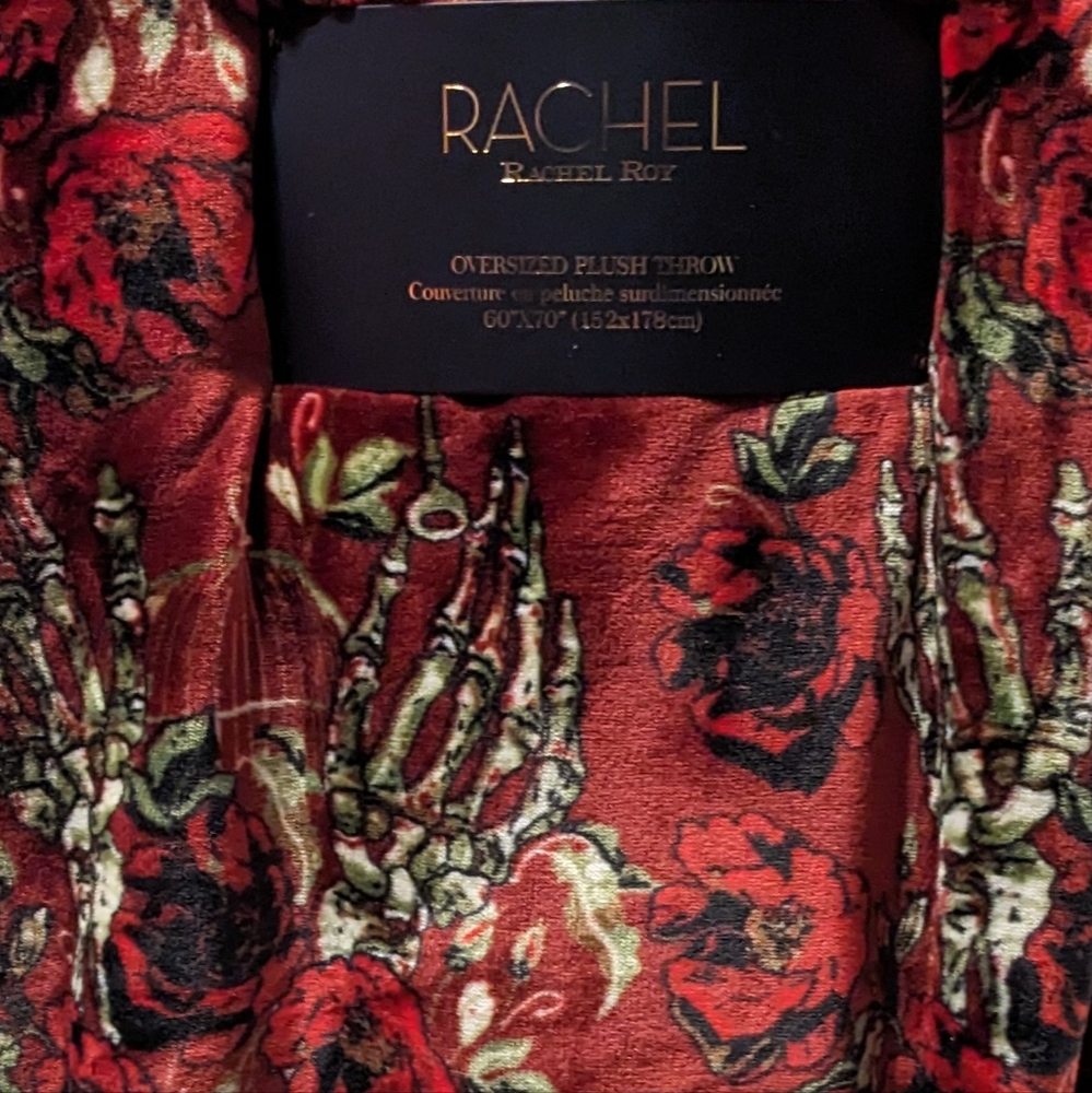 Rachel Roy Oversized Plush Throw Zombie Skeleton Hands Roses Keys 60x70 Blanket